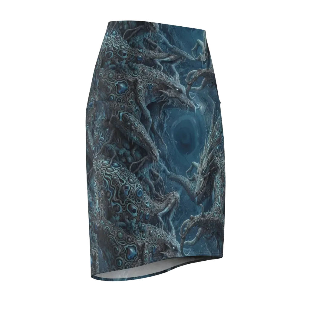 Azure Dragonfall on Pencil Skirt — Front Side