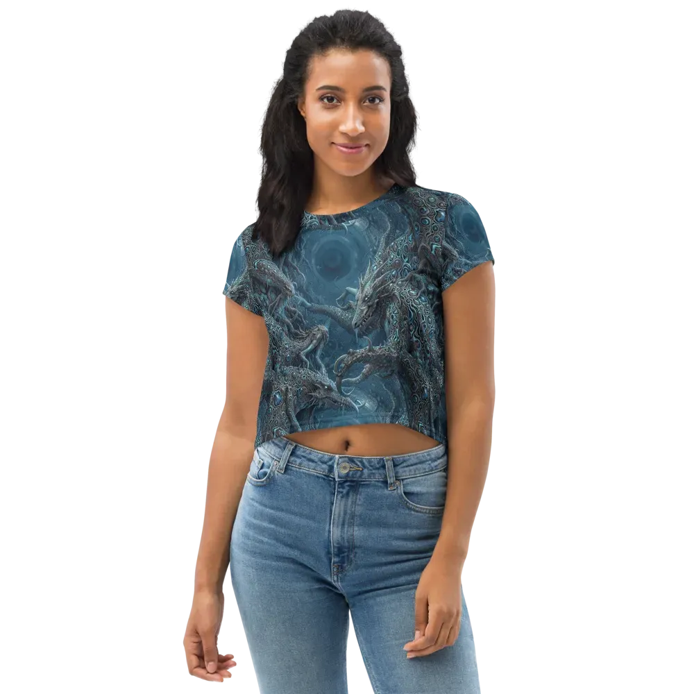 Azure Dragonfall on Crop Tee — Front