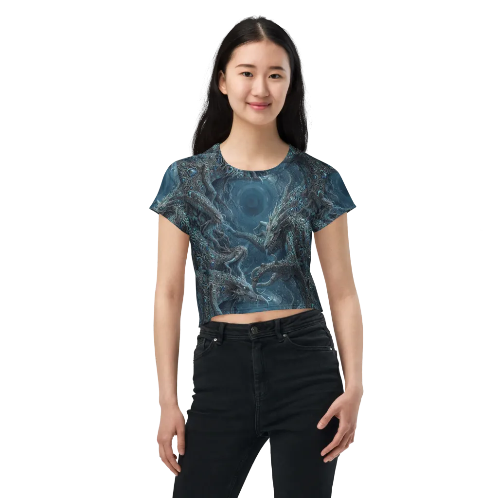 Azure Dragonfall on Crop Tee — Front