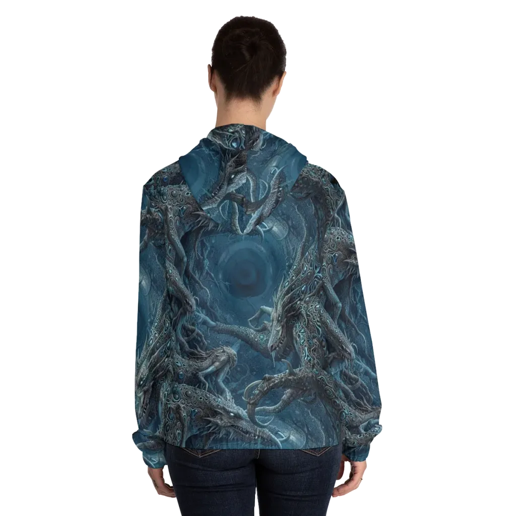 Azure Dragonfall on Women's Full-Zip Hoodie — Back On Person