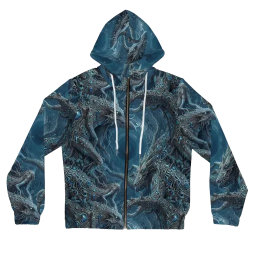 Azure Dragonfall on a Women's Full-Zip Hoodie
