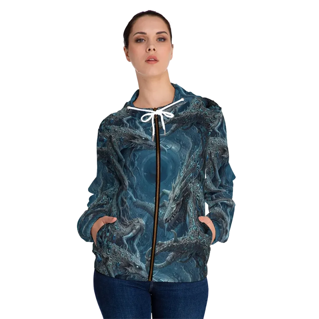 Azure Dragonfall on Women's Full-Zip Hoodie — Front On Person