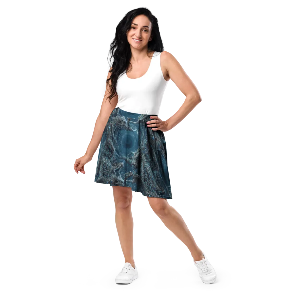 Azure Dragonfall on Skater Skirt — Front