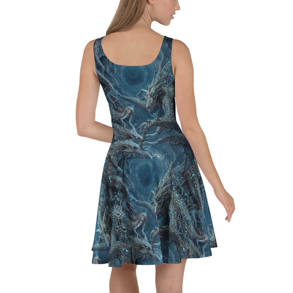 Azure Dragonfall on Skater Dress — Back