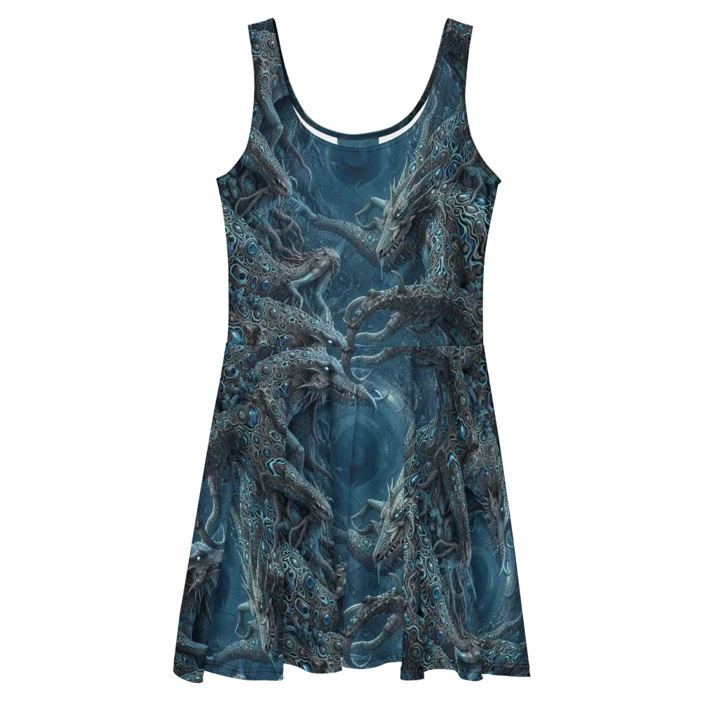 Azure Dragonfall on Skater Dress — Front