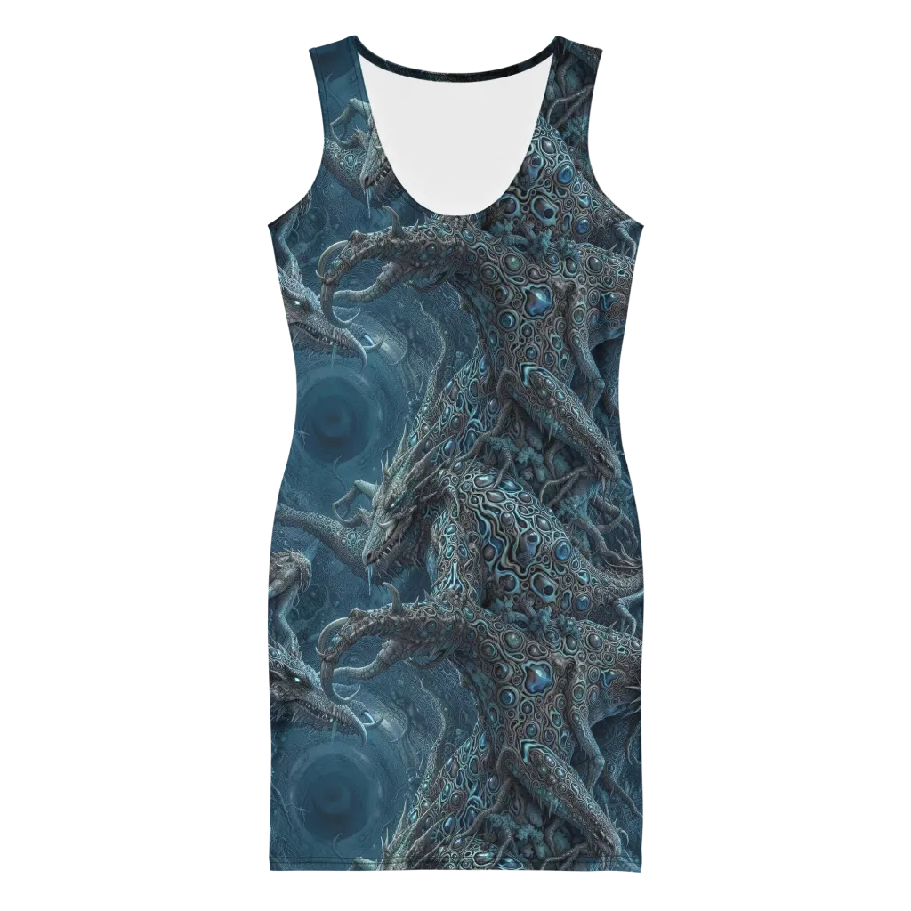 Azure Dragonfall on Bodycon Dress — Front