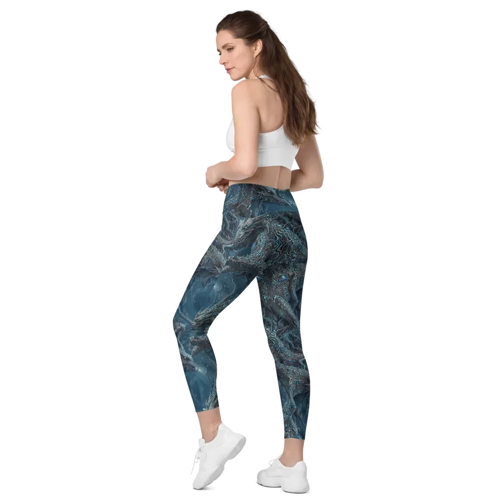 Azure Dragonfall on Leggings with Pockets — Left Back