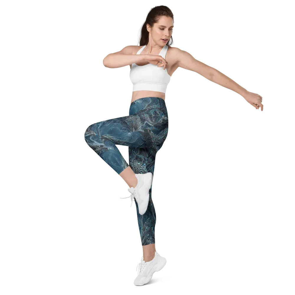 Azure Dragonfall on Leggings with Pockets — Left Front