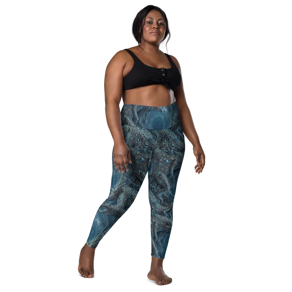 Azure Dragonfall on Leggings with Pockets — Front
