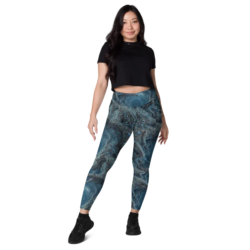 Azure Dragonfall on Leggings with Pockets — Front