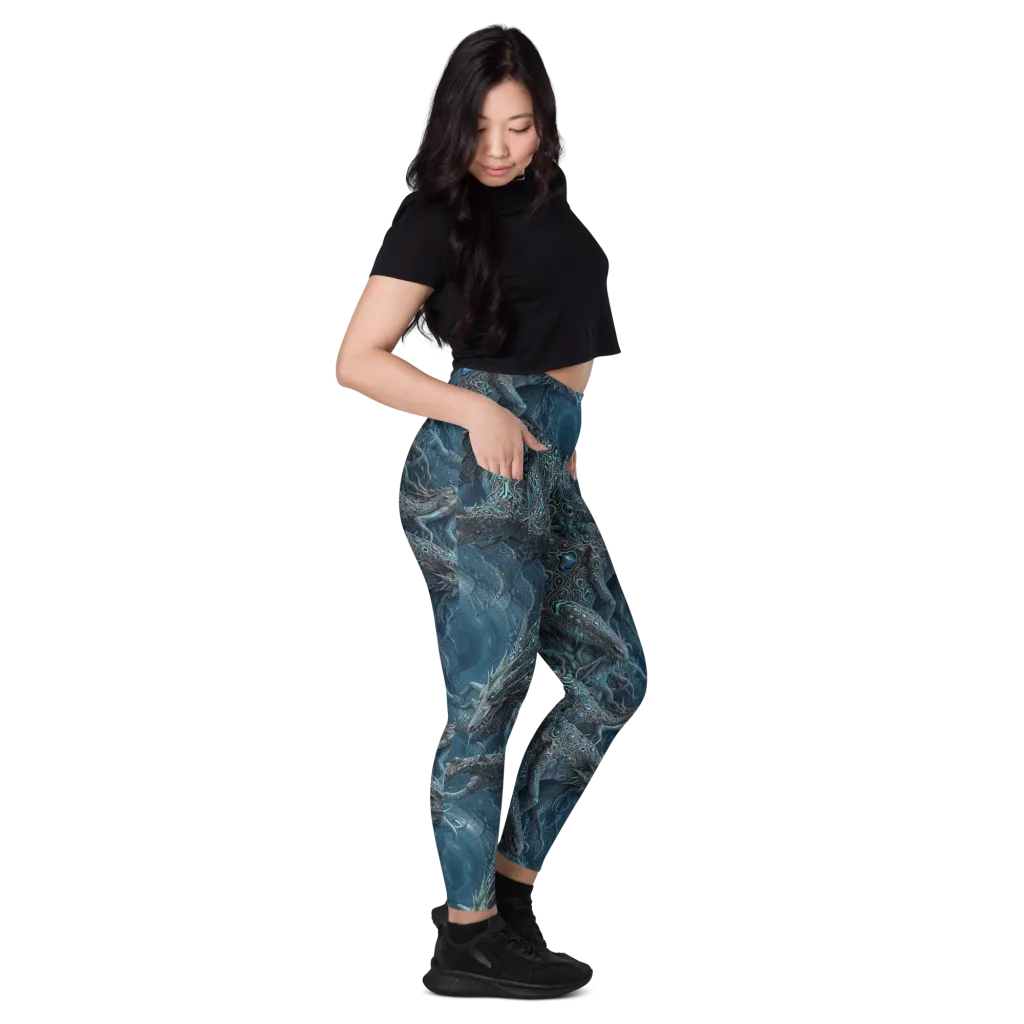 Azure Dragonfall on Leggings with Pockets — Right
