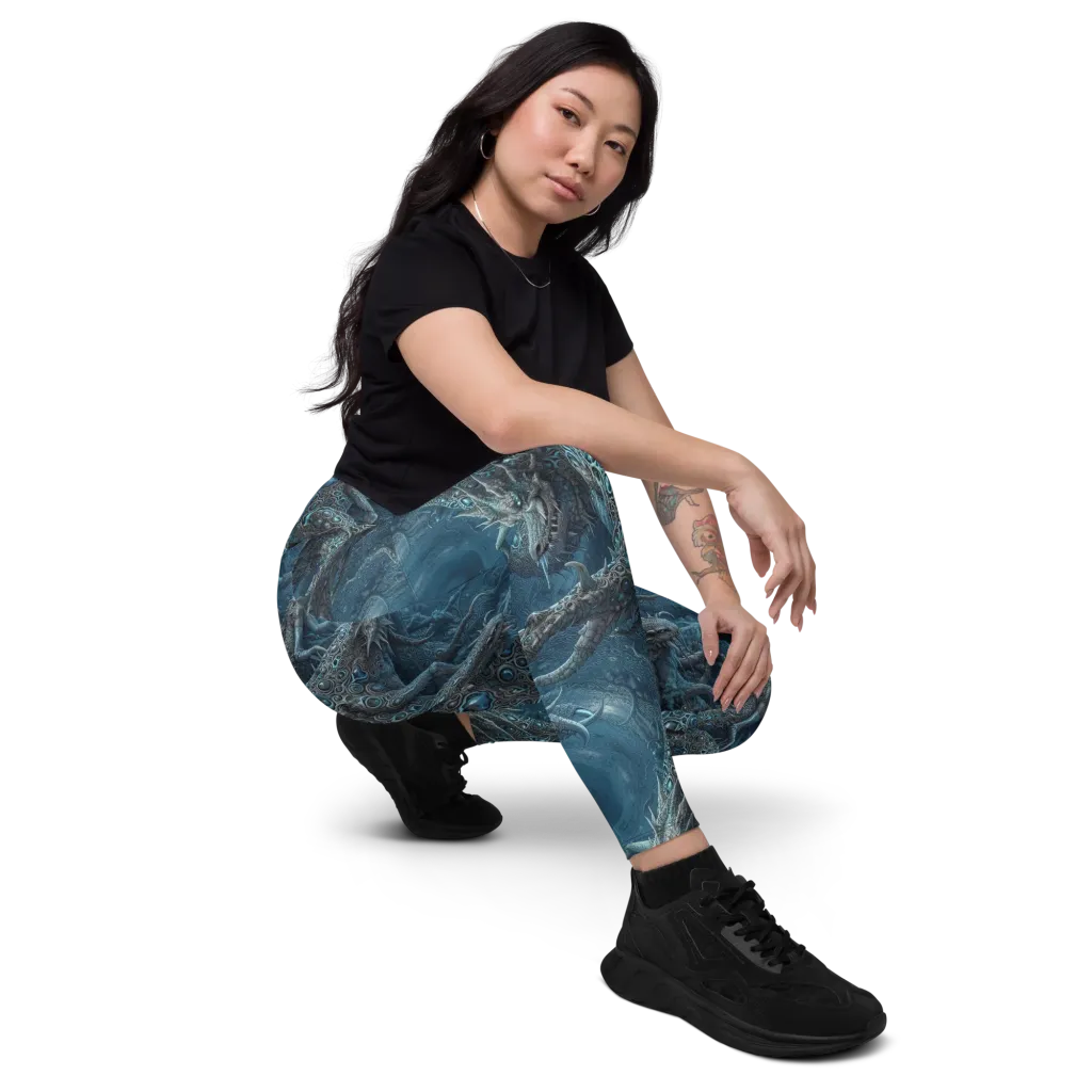 Azure Dragonfall on Leggings with Pockets — Right Front