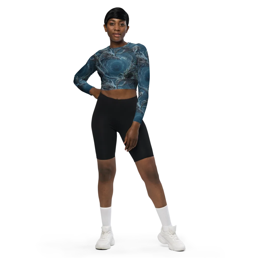 Azure Dragonfall on Long Sleeve Crop Top — Front