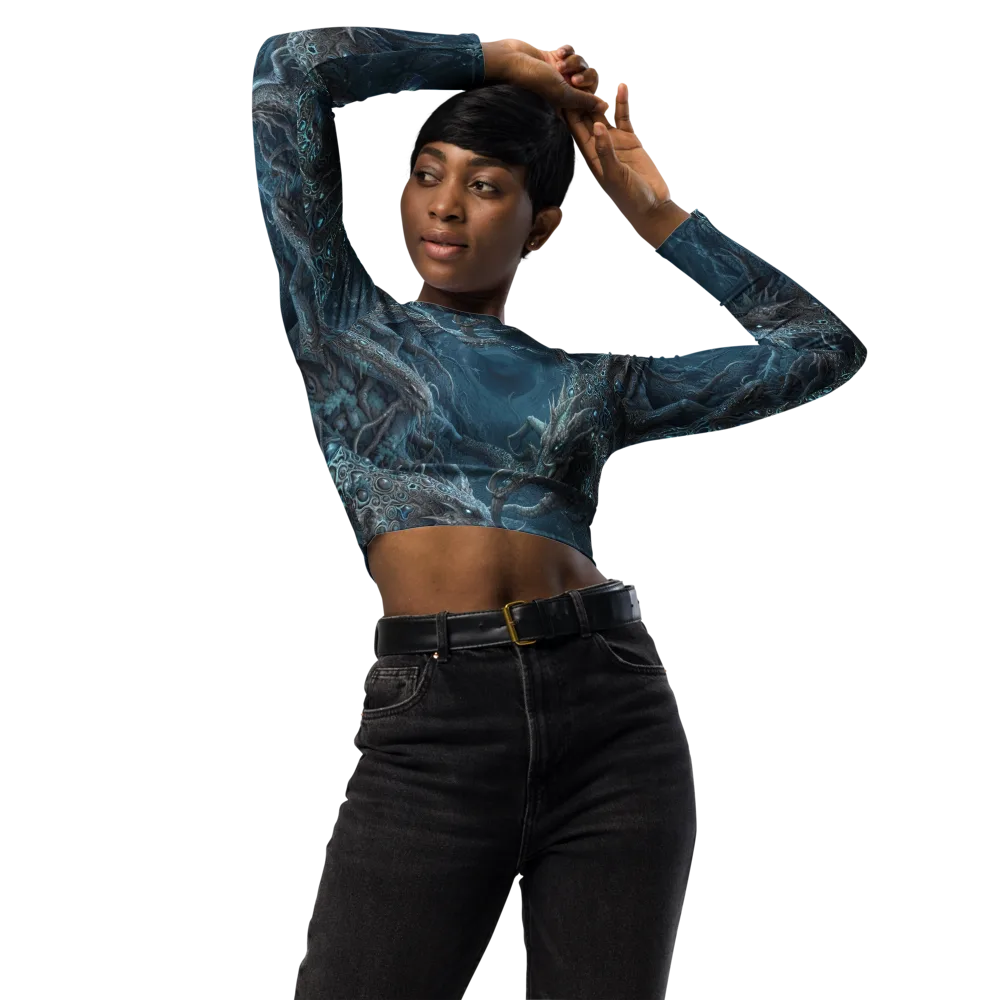 Azure Dragonfall on Long Sleeve Crop Top — Front