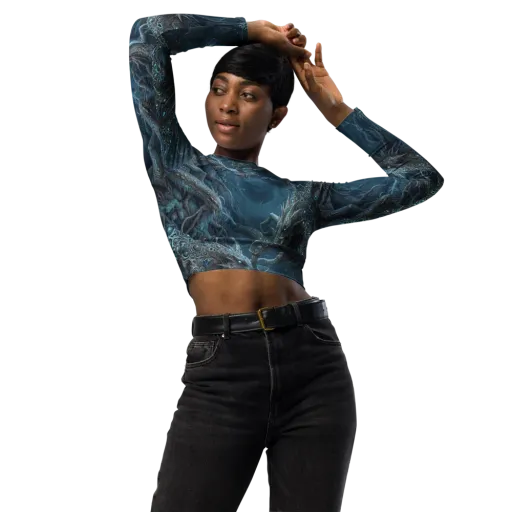 Azure Dragonfall on a Long Sleeve Crop Top