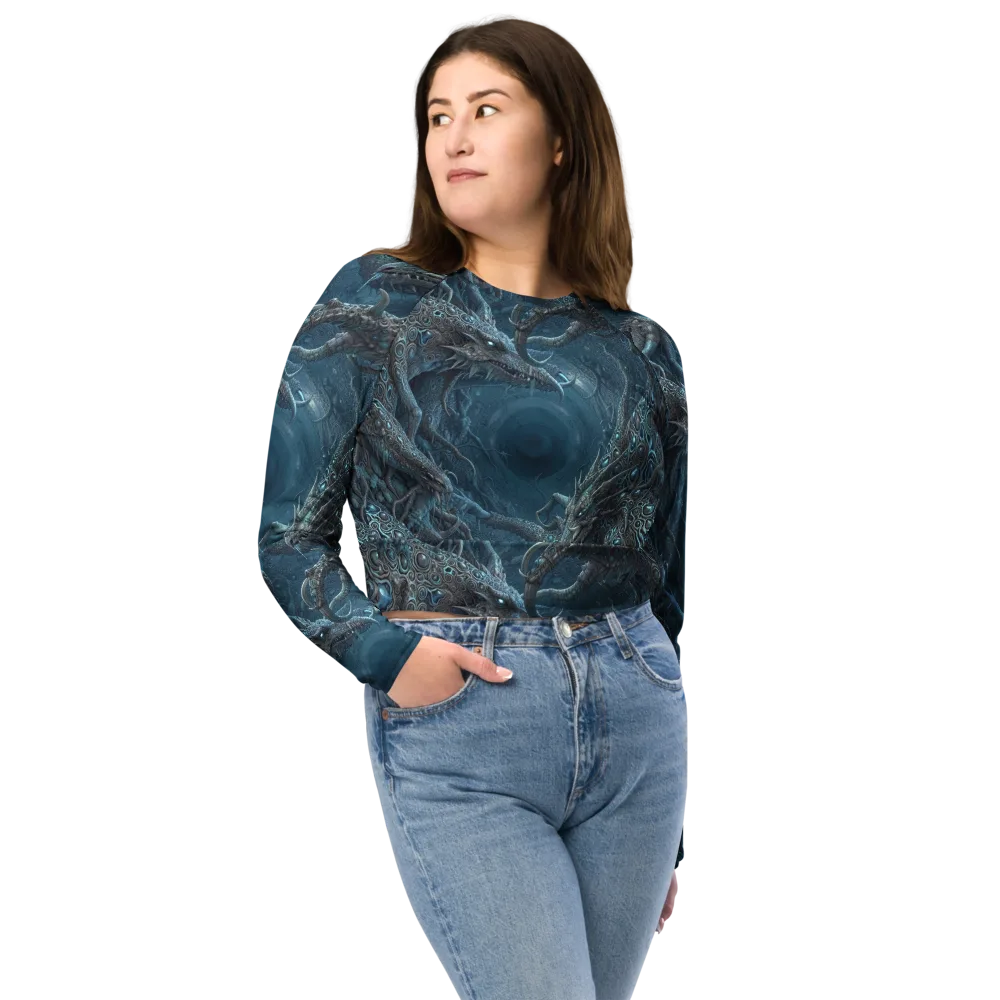 Azure Dragonfall on Long Sleeve Crop Top — Front