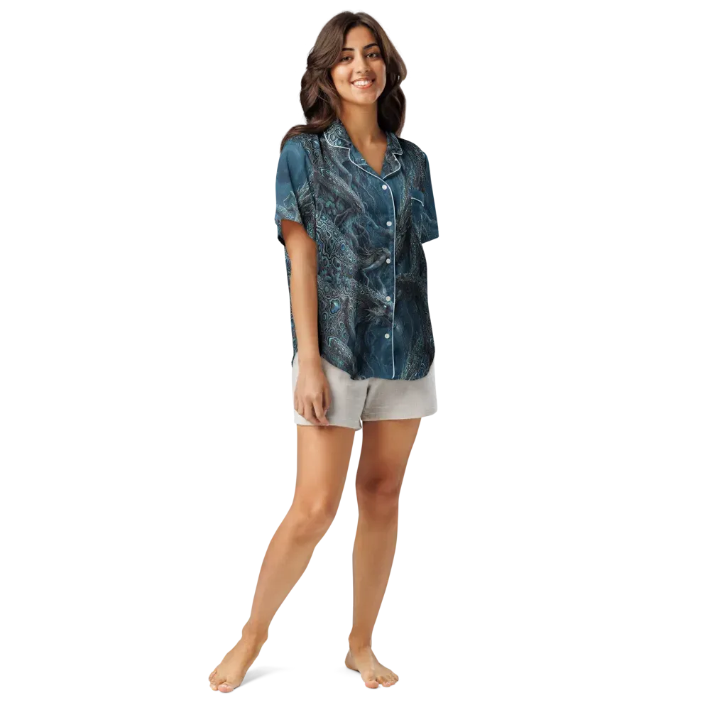 Azure Dragonfall on Women's Short Sleeve Pajama Top — Front