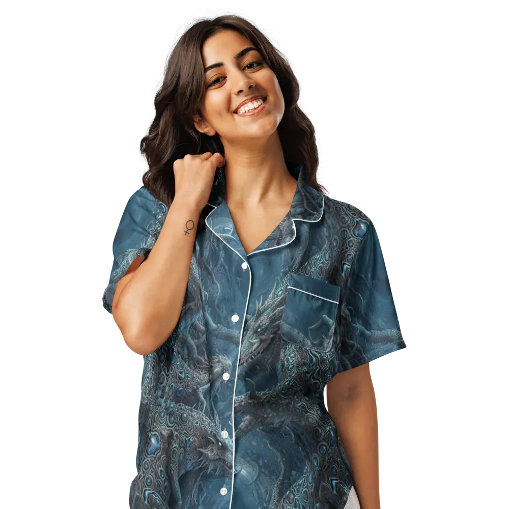 Azure Dragonfall on Women's Short Sleeve Pajama Top — Front