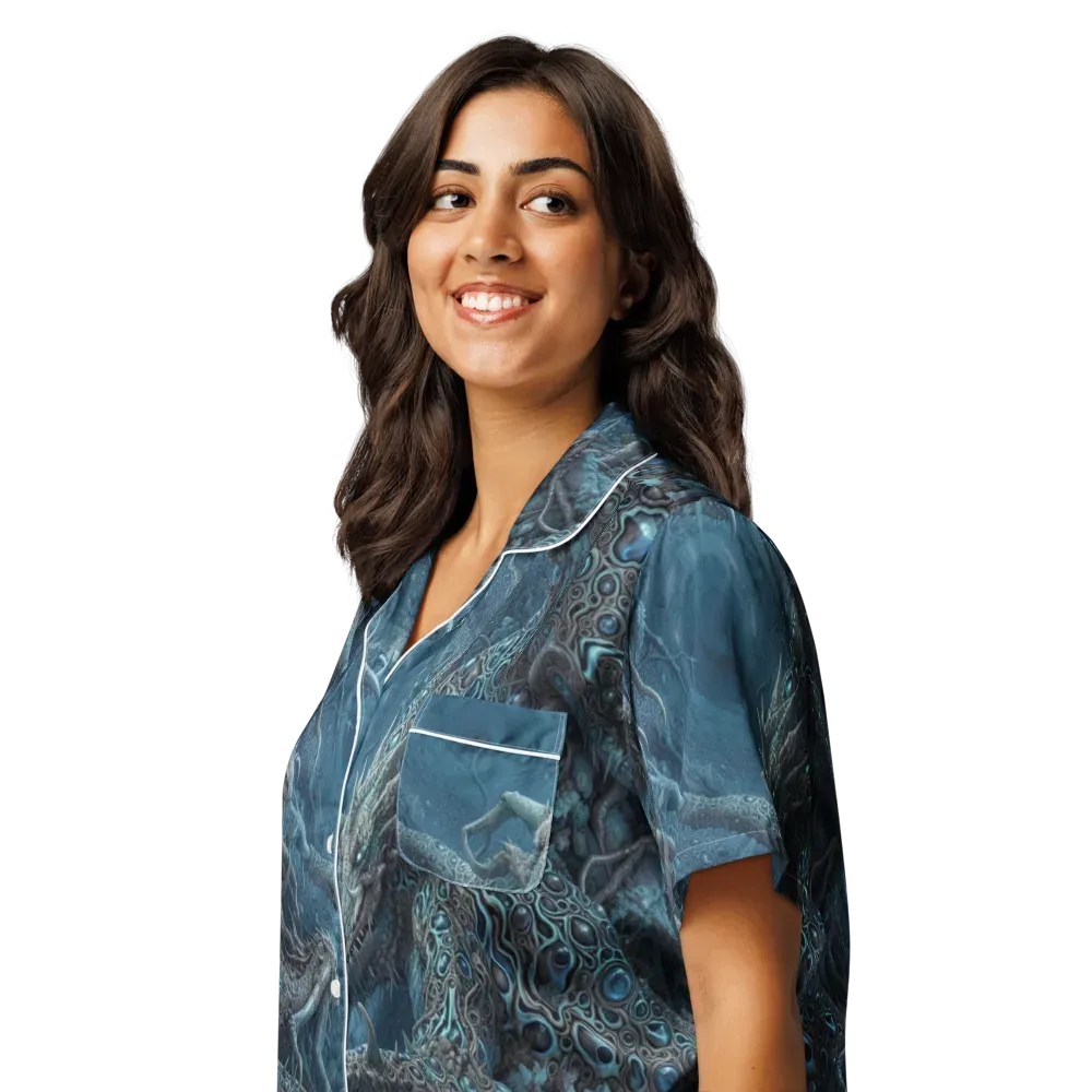 Azure Dragonfall on Women's Short Sleeve Pajama Top — Left Front