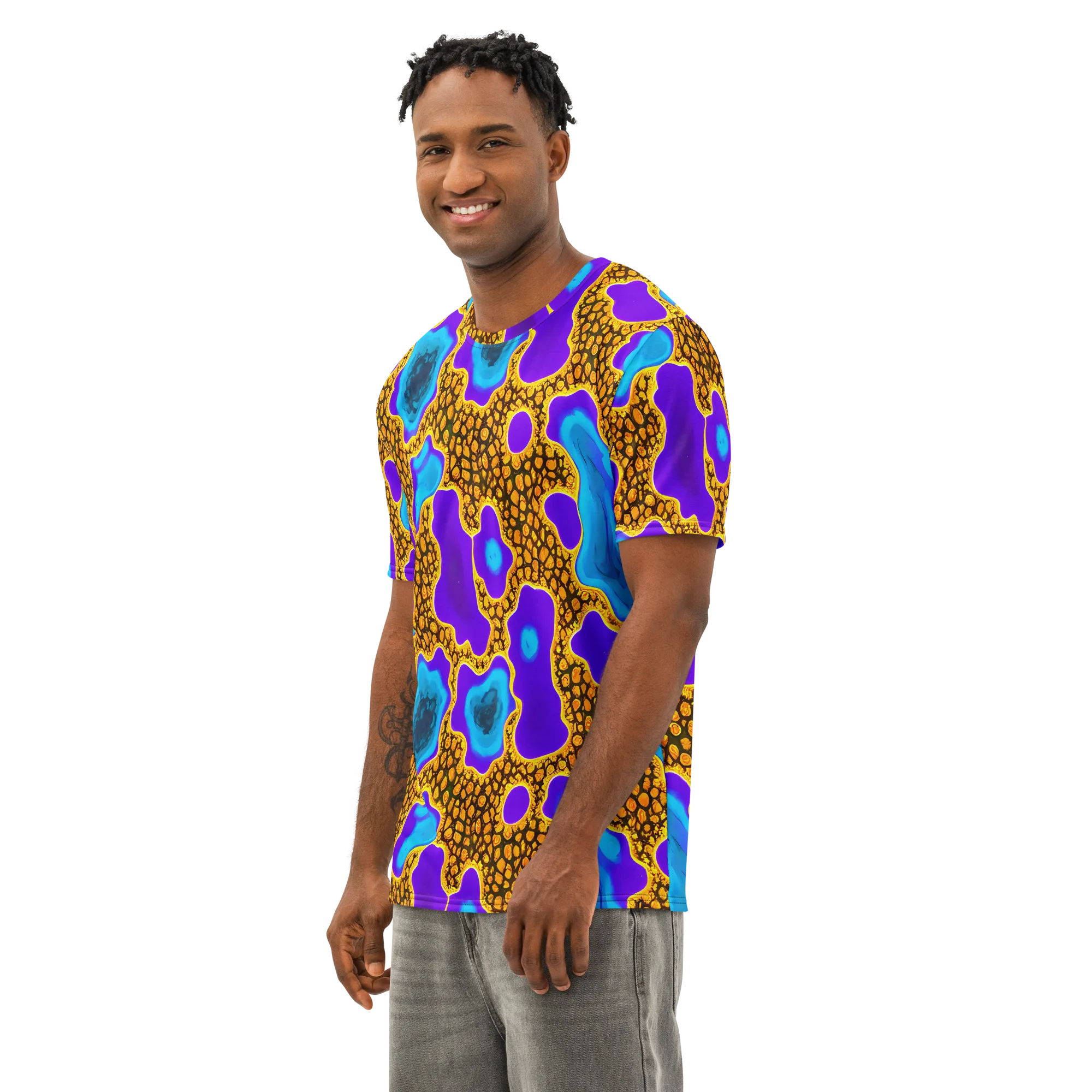 Voltage Vein on Men's Cotton Crew Neck T-Shirt — Left Front