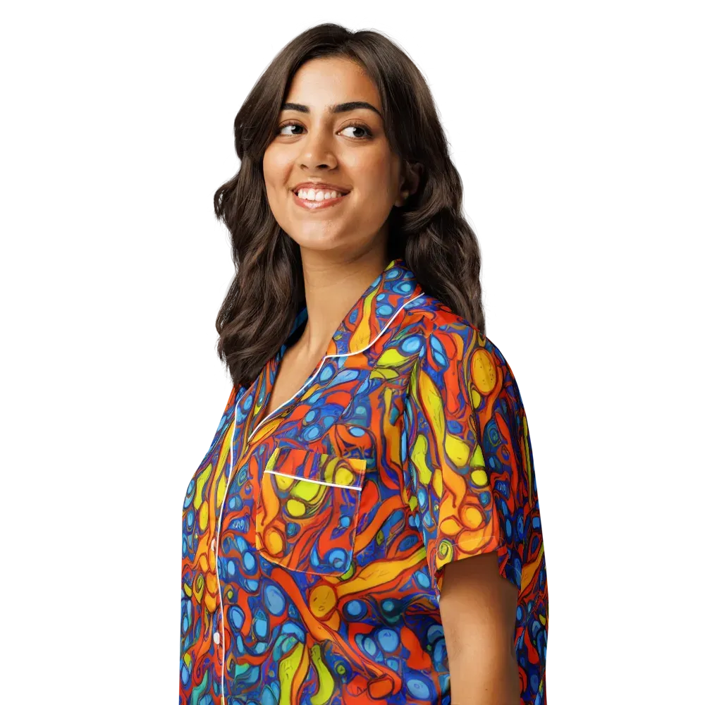Lava Electric on Women's Short Sleeve Pajama Top — Left Front