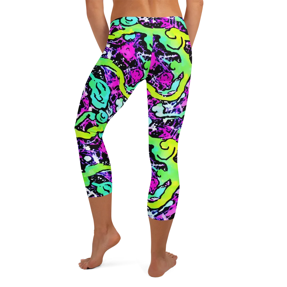 Psychedelic Stampede on Capri Leggings — Back