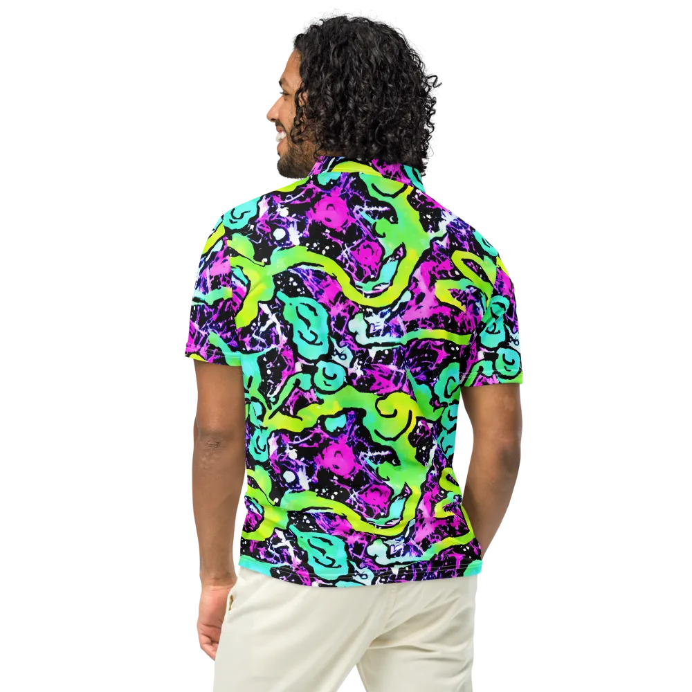 Psychedelic Stampede on Men's Slim Fit Polo Shirt — Back