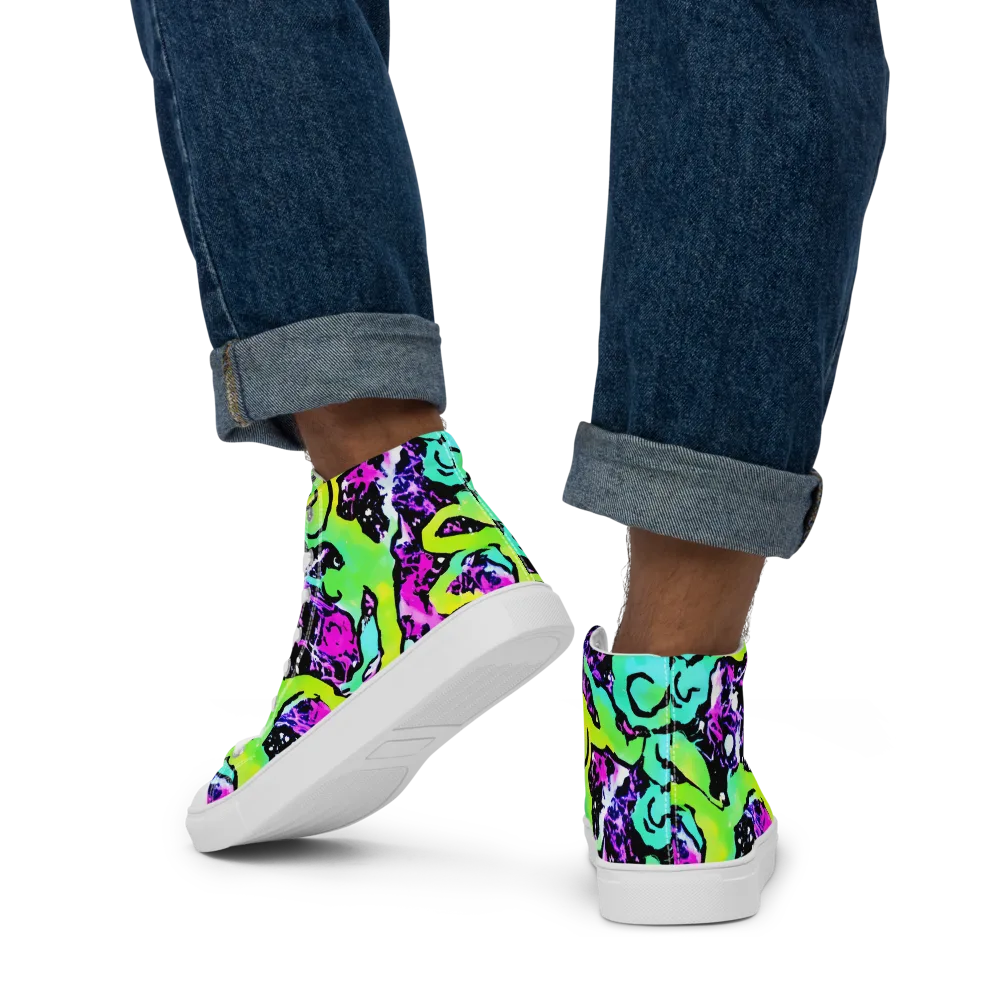 Psychedelic Stampede on Men's High Top Canvas Shoes — Back