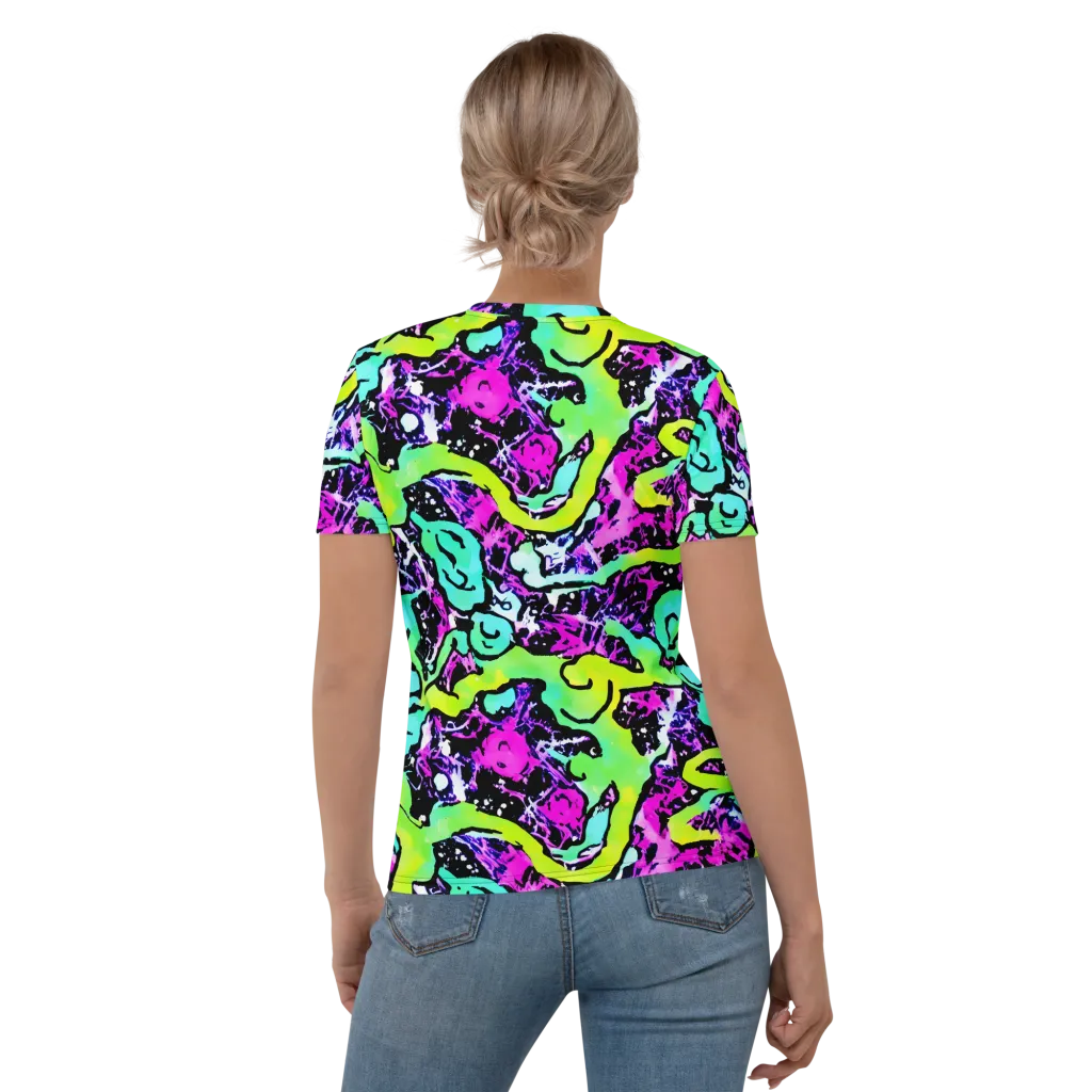 Psychedelic Stampede on Women's Crew Neck T-Shirt — Back