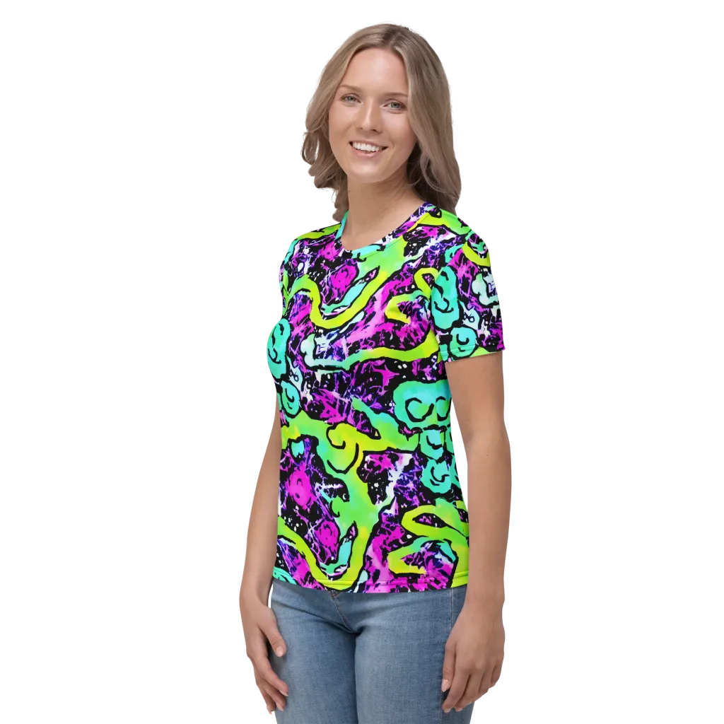 Psychedelic Stampede on Women's Crew Neck T-Shirt — Left