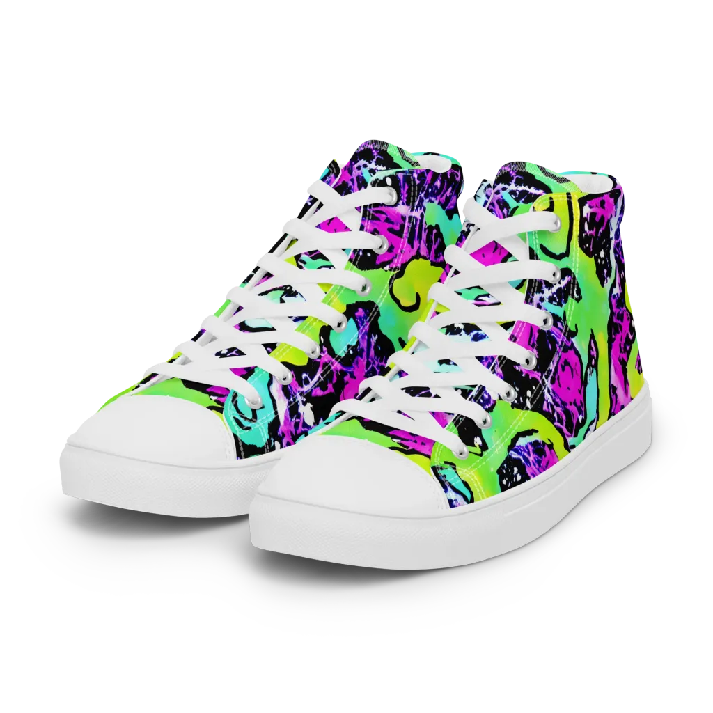 Psychedelic Stampede on Women's High Top Canvas Shoes — Left Front
