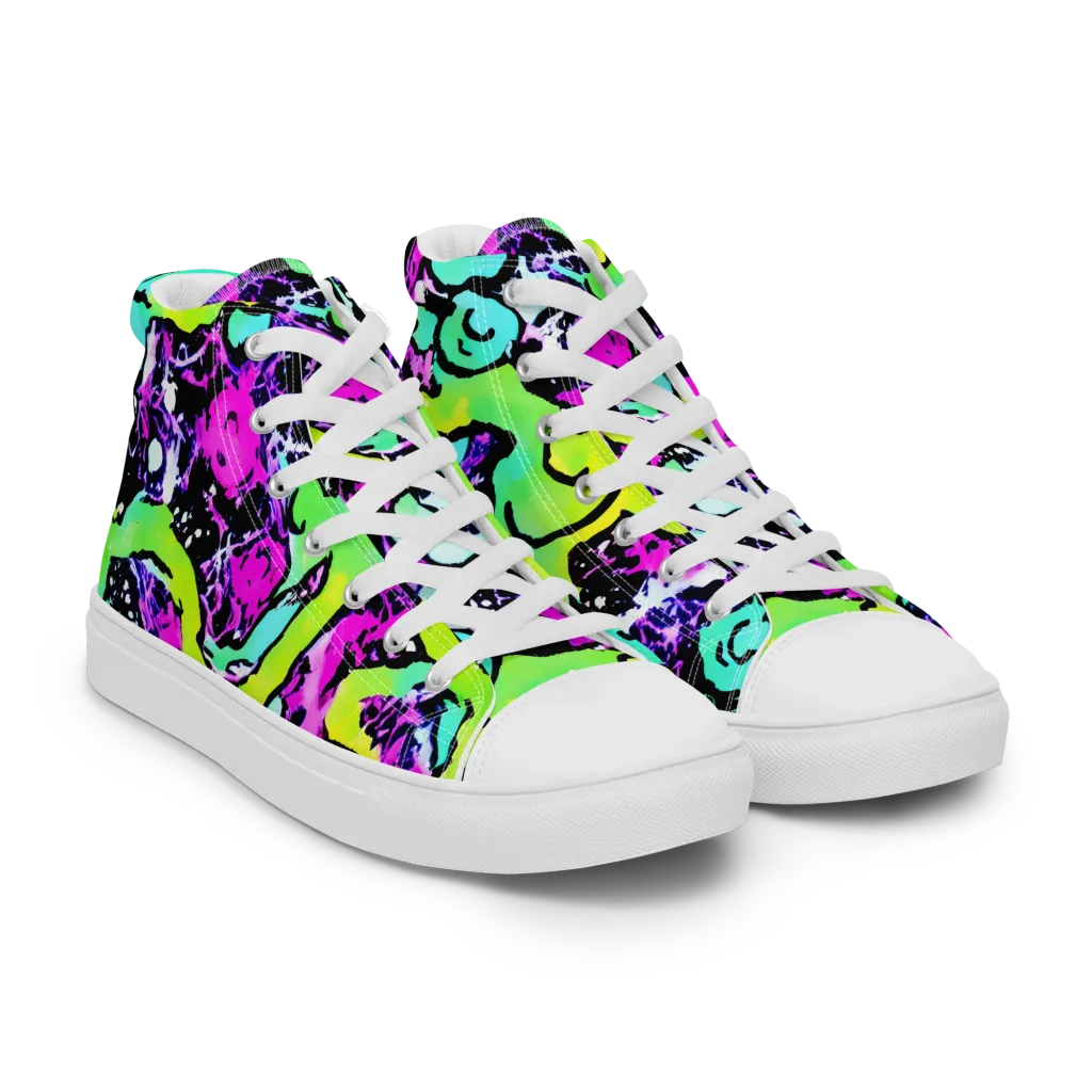 Psychedelic Stampede on Women's High Top Canvas Shoes — Right Front