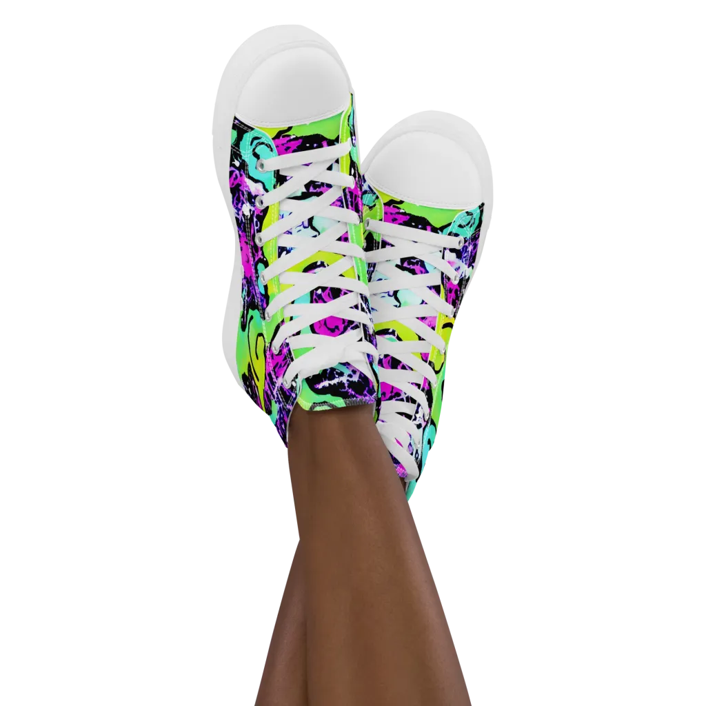 Psychedelic Stampede on Women's High Top Canvas Shoes — Front