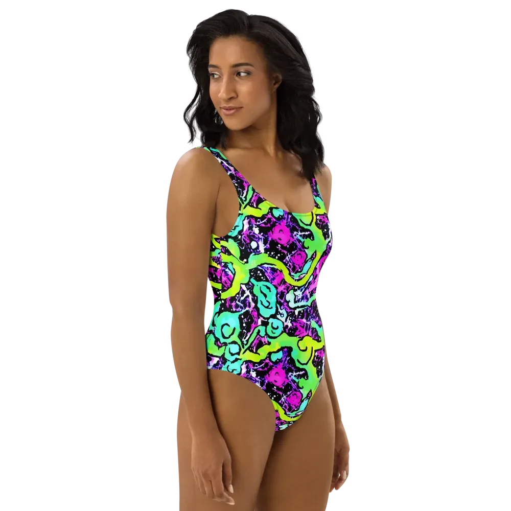 Psychedelic Stampede on One-Piece Swimsuit — Right