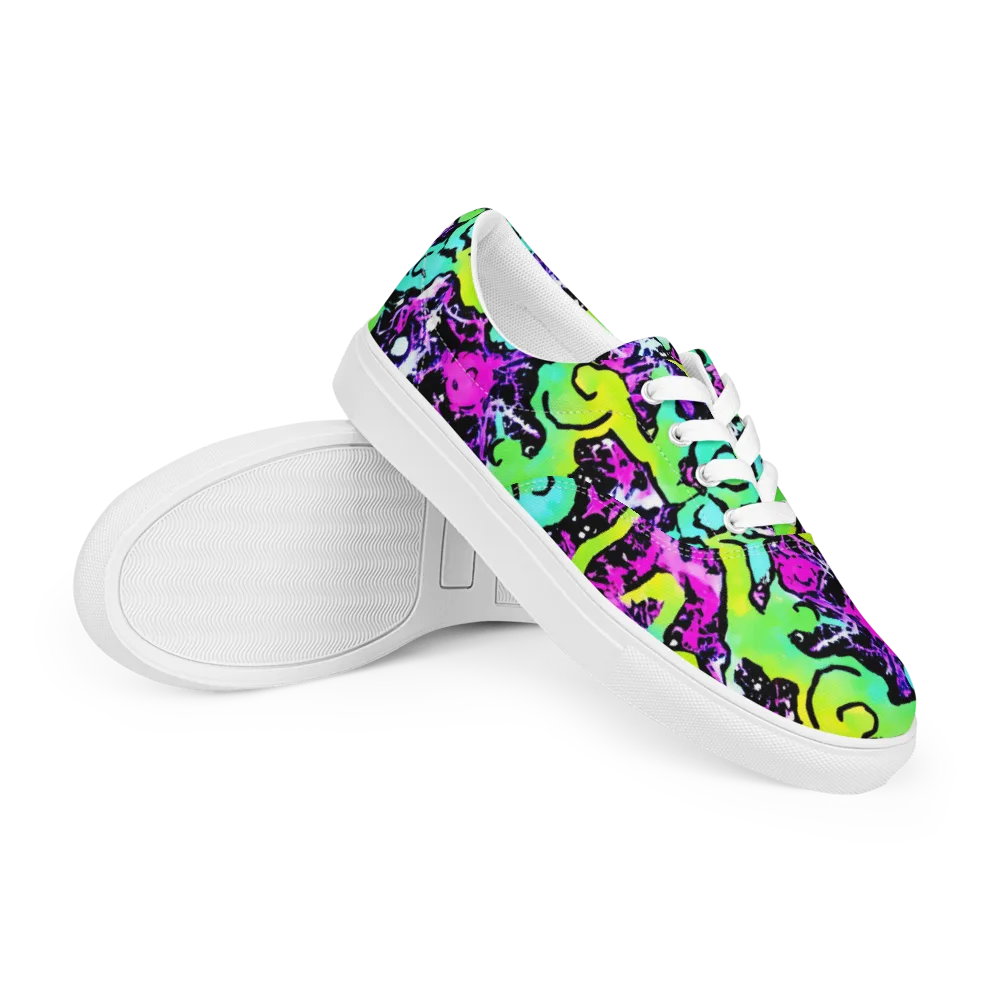 Psychedelic Stampede on Men's Lace-Up Canvas Shoes — Right Front