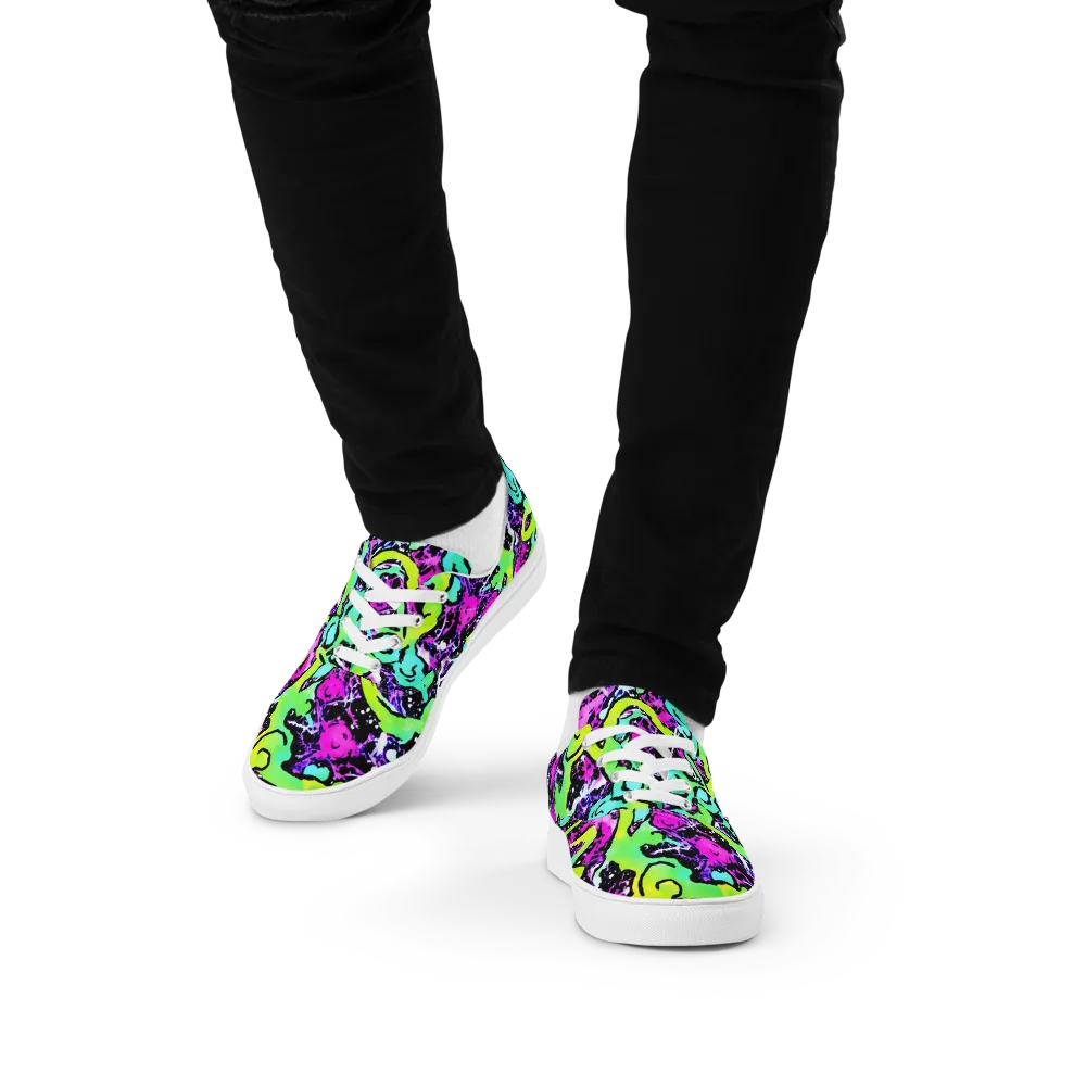 Psychedelic Stampede on Men's Lace-Up Canvas Shoes — Front