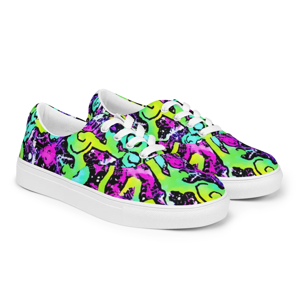 Psychedelic Stampede on Men's Lace-Up Canvas Shoes — Right Front