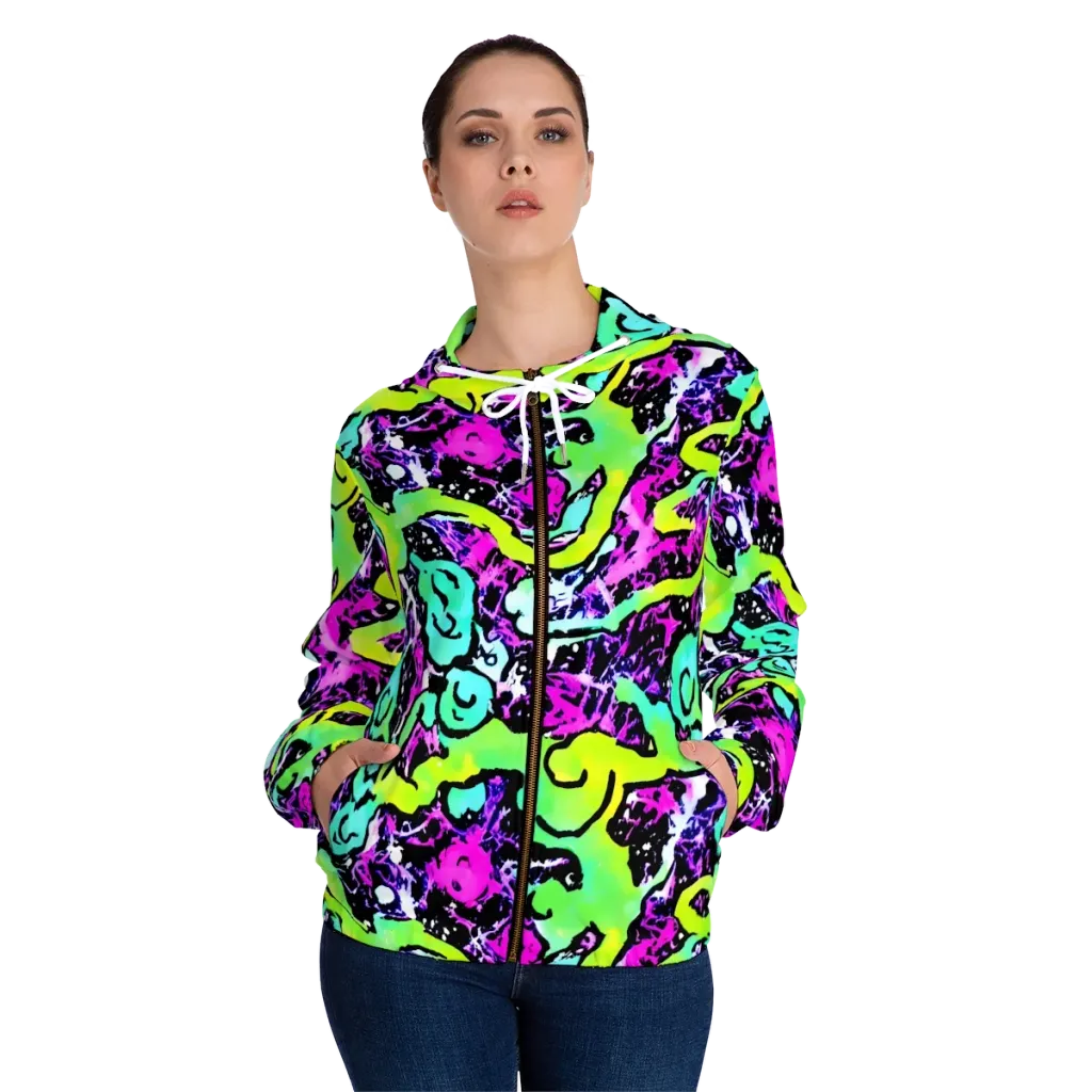 Psychedelic Stampede on Women's Full-Zip Hoodie — Front On Person