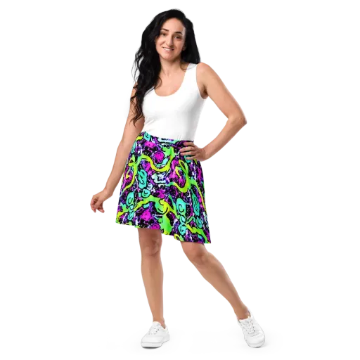 Psychedelic Stampede on a Skater Skirt