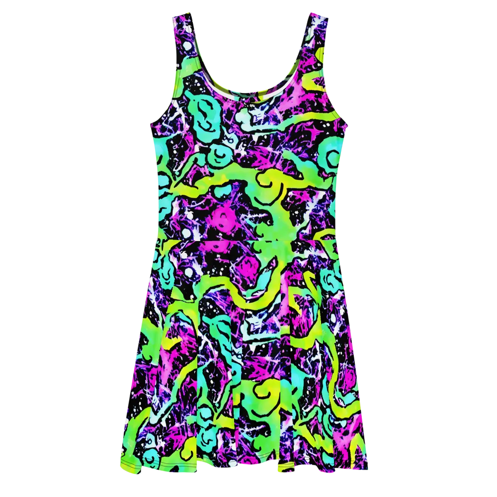 Psychedelic Stampede on Skater Dress — Front
