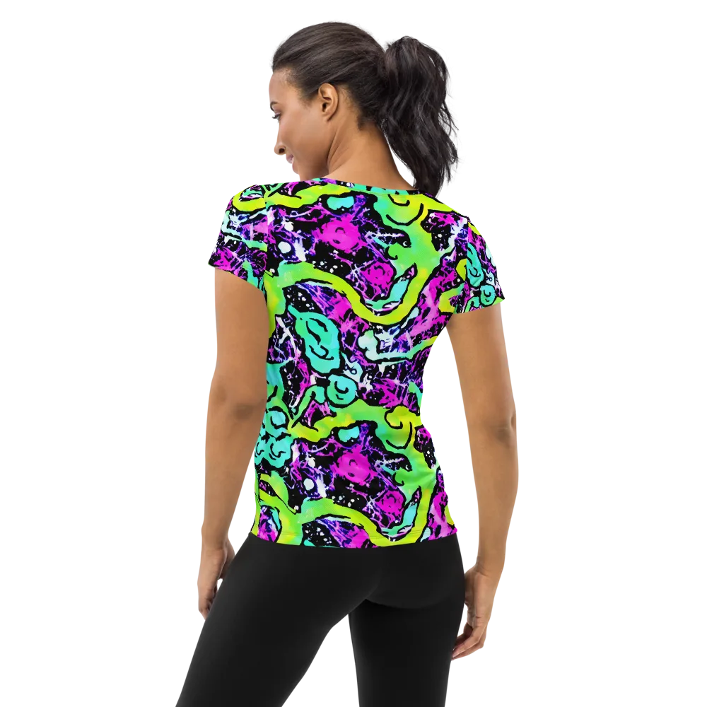 Psychedelic Stampede on Women's Athletic T-Shirt — Back