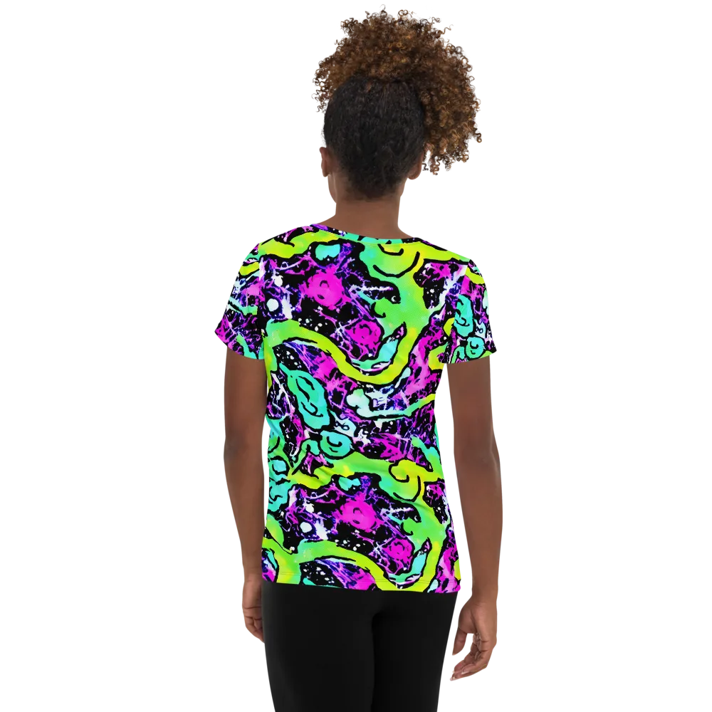 Psychedelic Stampede on Women's Athletic T-Shirt — Back