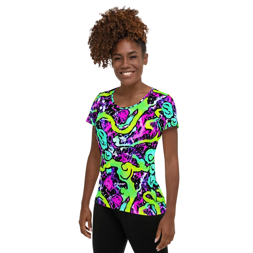 Psychedelic Stampede on Women's Athletic T-Shirt — Left