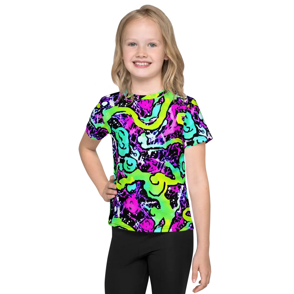 Psychedelic Stampede on Kids Crew Neck T-Shirt — Front