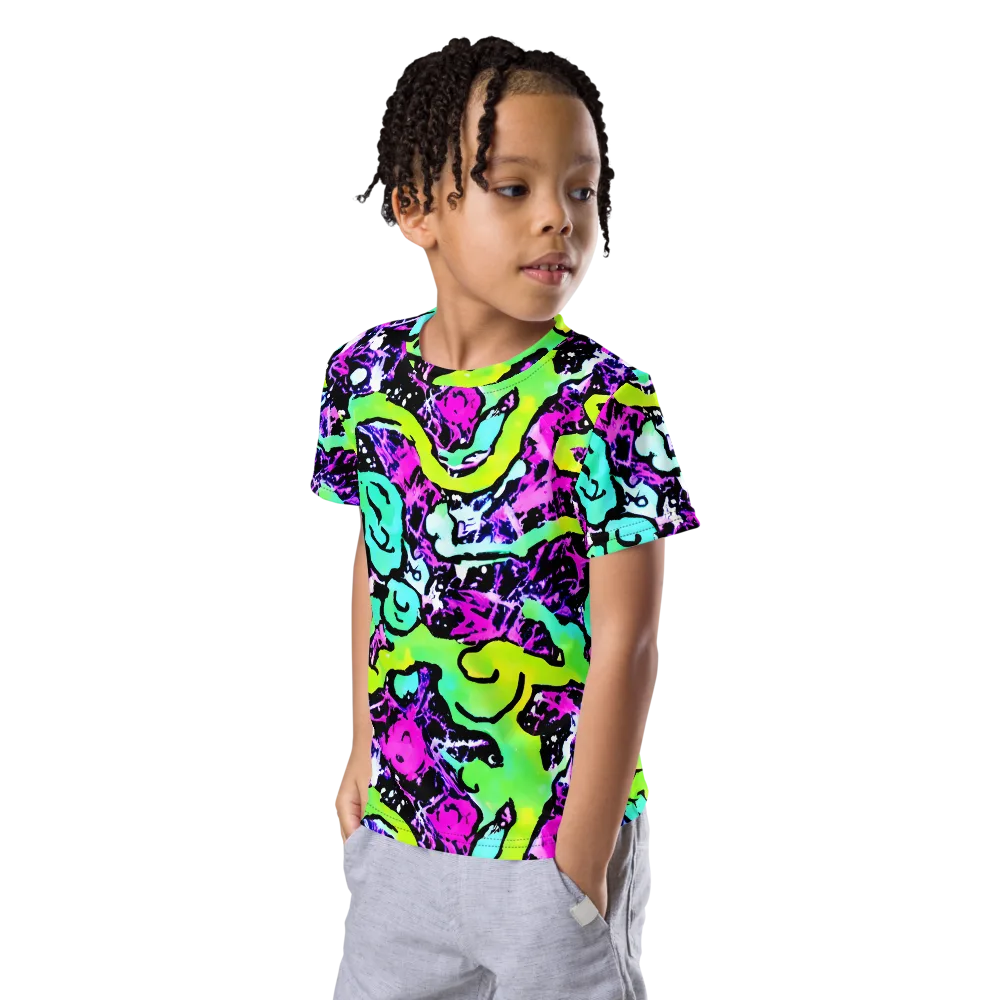 Psychedelic Stampede on Kids Crew Neck T-Shirt — Left Front