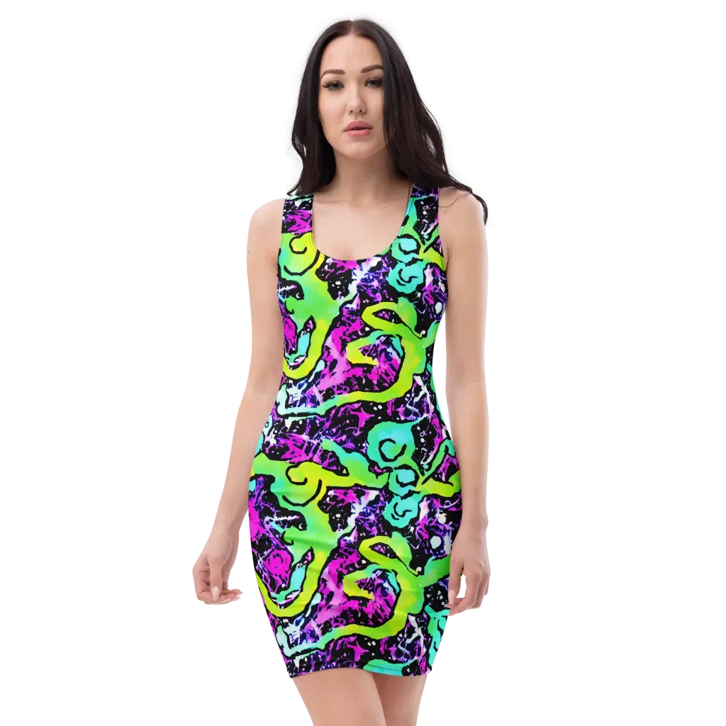 Psychedelic Stampede on Bodycon Dress — Front