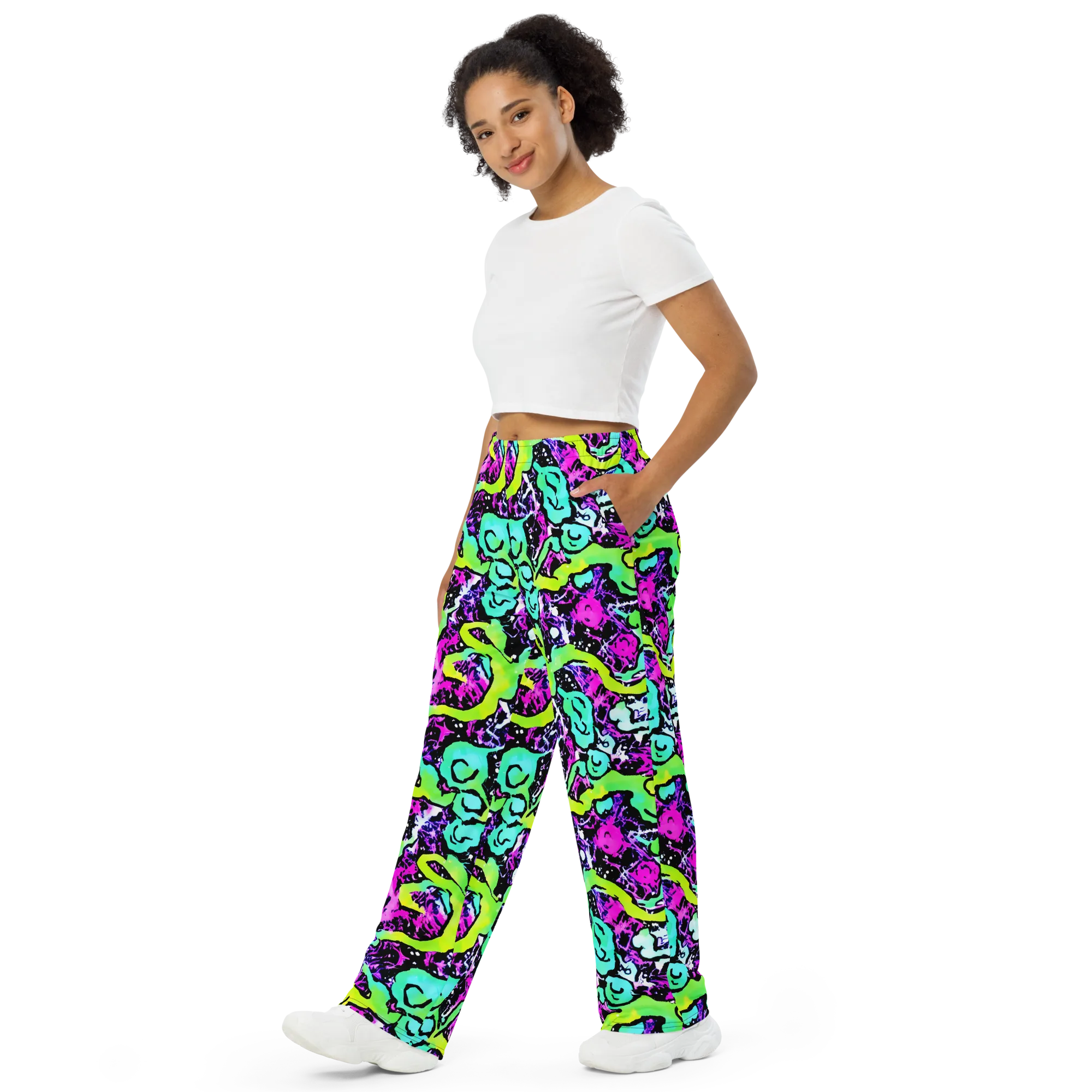 Psychedelic Stampede on Wide-Leg Pants — Left Front