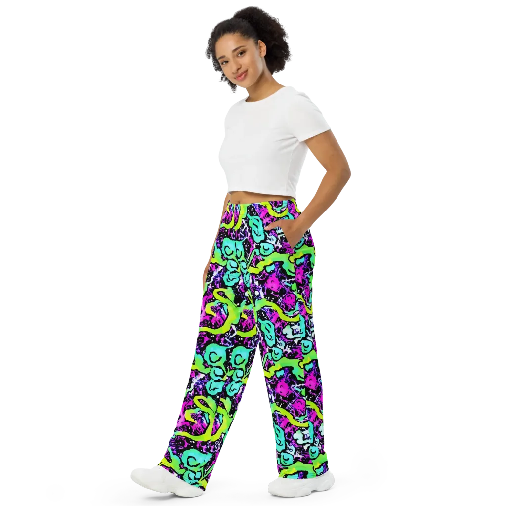 Psychedelic Stampede on Wide-Leg Pants — Left Front