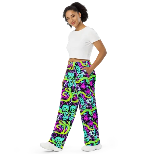 Psychedelic Stampede on a Wide-Leg Pants