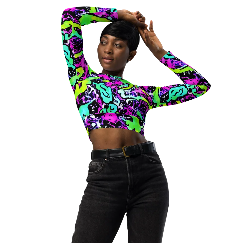 Psychedelic Stampede on Long Sleeve Crop Top — Front